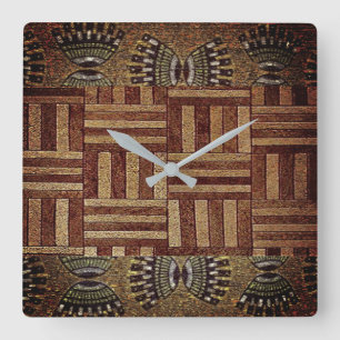 Tribal Kuba Cloth Print  Square Wall Clock Quadratische Wanduhr