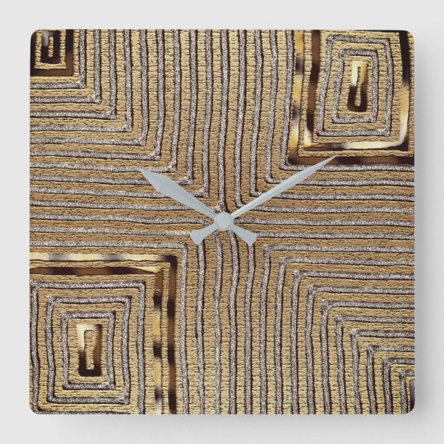 Tribal Kuba Tuch Print Square Wall Clock Quadratische Wanduhr (Vorderseite)