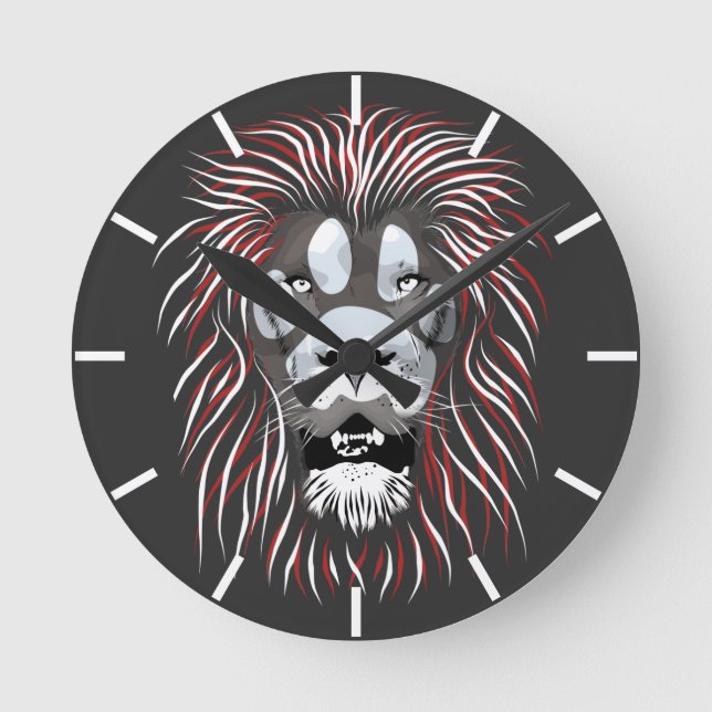 Tribal Lion Face Runde Wanduhr (Vorderseite)