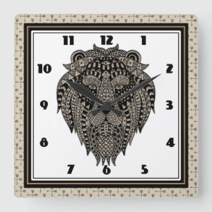 Tribal Lion Quadratische Wanduhr