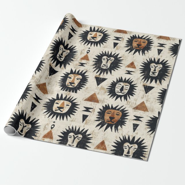 Tribal-Löwen-Safari-Muster Geschenkpapier (Ungerollt)