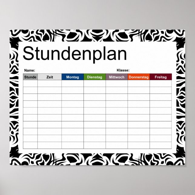 Tribal Mandala Black Timetable Poster (Vorne)