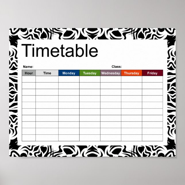 Tribal Mandala Black Timetable Poster (Vorne)