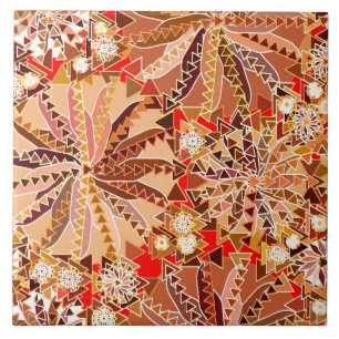 Tribal Mandala Print, Brown, Beige und Red Fliese