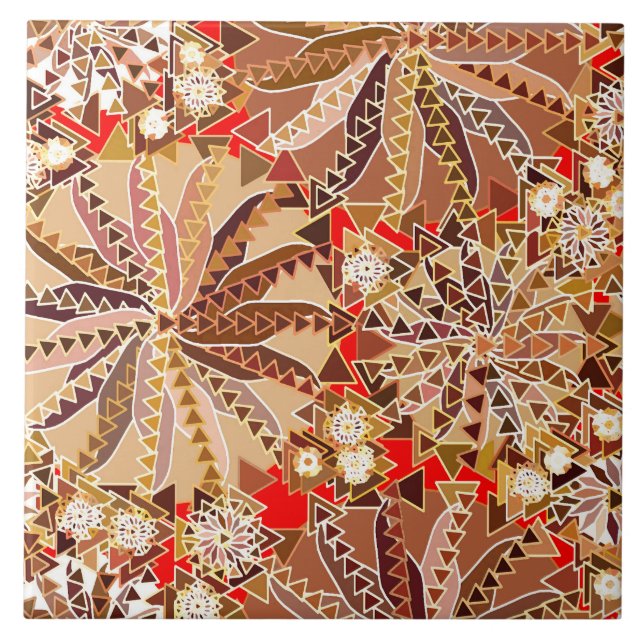 Tribal Mandala Print, Brown, Beige und Red Fliese (Vorderseite)