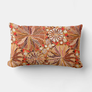 Tribal Mandala Print, Brown, Beige und Red Lendenkissen