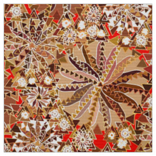 Tribal Mandala Print, Brown, Beige und Red Stoff