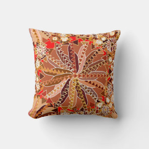 Tribal Mandala Print, Brown, Beige und Rot Kissen