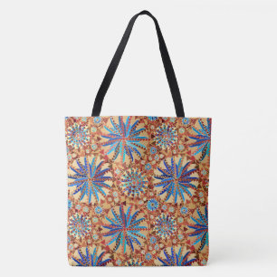 Tribal Mandala Print, Camel Tan und Denim Blue