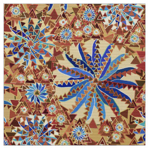 Tribal Mandala Print, Camel Tan und Denim Blue Stoff