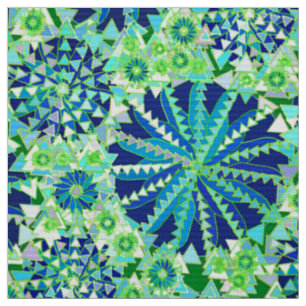 Tribal Mandala Print, Cobalt Blue und Green Stoff
