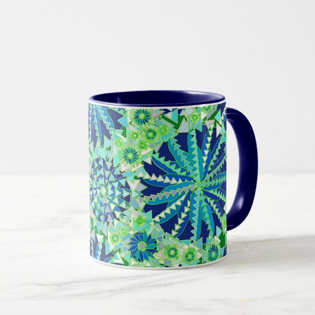 Tribal Mandala Print, Cobalt Blue und Green Tasse (VorderseiteRechts)