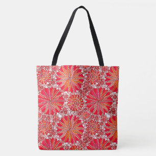 Tribal Mandala Print, Korallenrot und Weiß