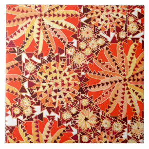 Tribal Mandala Print, Rost Orange und Braun Fliese