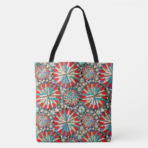 Tribal Mandala Print, Rot, Blau und Creme