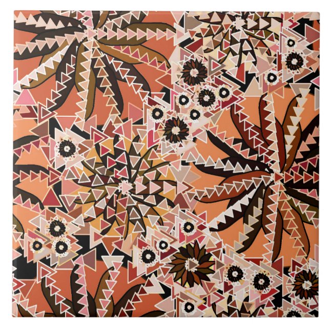 Tribal Mandala Print, Taupe Tan und Beige Fliese (Vorderseite)