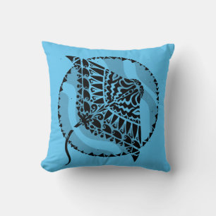 Tribal Manta Ray Blue Throw Pillow Kissen