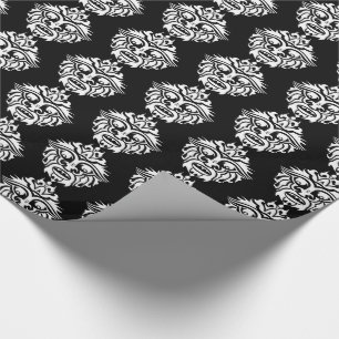 Tribal Mask - Schwarz-Glossy Wrapping Paper, 30" x Geschenkpapier