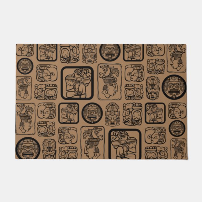 Tribal MAYA altertümliches Maskenmuster 1 Fußmatte (Vorderseite)
