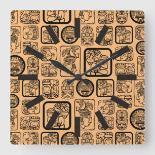 Tribal MAYA altertümliches Maskenmuster 1 Quadratische Wanduhr