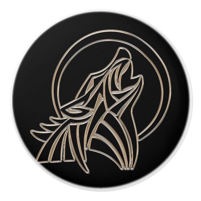 Tribal Metallic Howling Wolf Emblem Keramikknauf (Vorderseite)