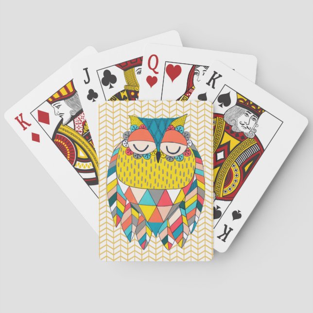 Tribal Modern Owl Illustration Spielkarten (Rückseite)