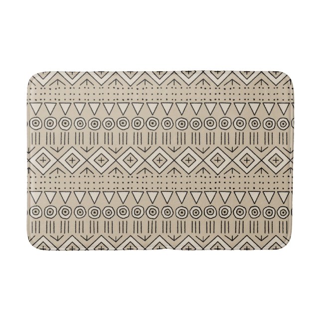 Tribal Mudcloth Muster, Creme, Beige, Schwarz Badematte (Vorderseite)
