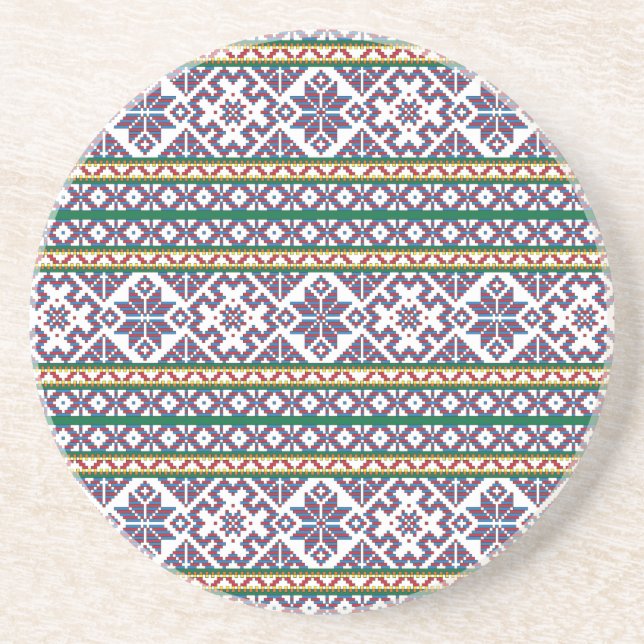 Tribal Multicfarbenes altes Symbol Folkloredesign Sandstein Untersetzer (Vorne)