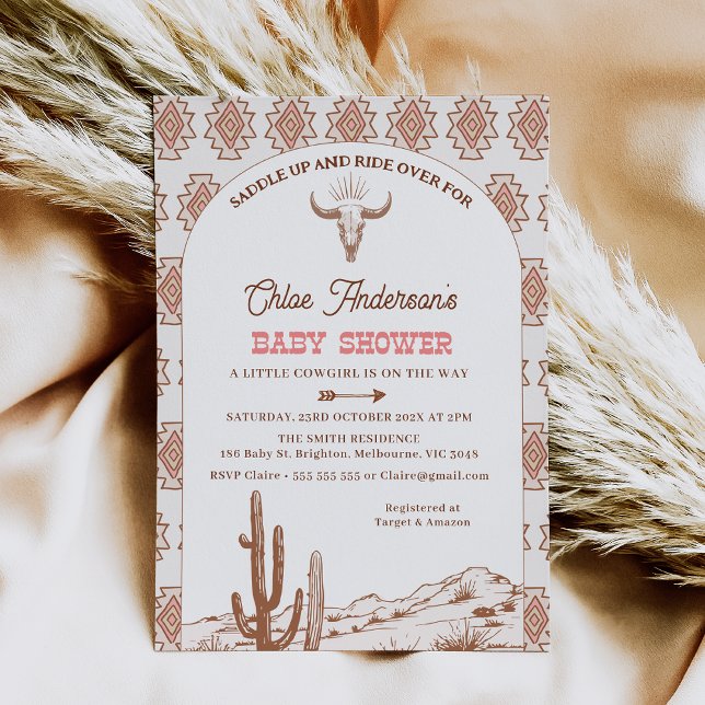Tribal Muster Boho Arch Rodeo Western Babydusche Einladung (Boho Rodeo Baby Shower Invitation Girl, Cowgirl Baby Shower Invitation, Western, Wild West Tribal)