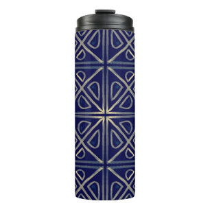Tribal nahtloses blaues geometrisches Muster. Gest Thermosbecher