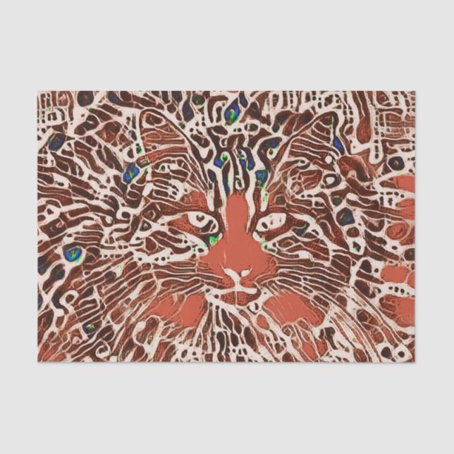 Tribal Native Abstrakt Mosaic Tabby Cat Orange Art Seidenpapier (Vorderseite)
