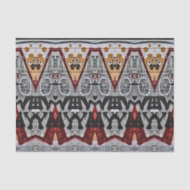 Tribal Native Red Gray Black Gold Muster Seidenpapier (Vorderseite)