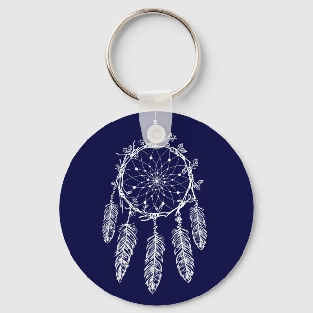 Tribal Navy Blue Native American Dream Catcher Schlüsselanhänger (Vorderseite)
