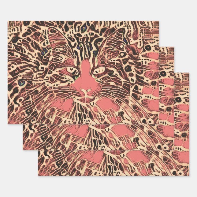Tribal Niedlich Tabby Cat Pink Brown Hippie Mosaik Geschenkpapier Set (Set)