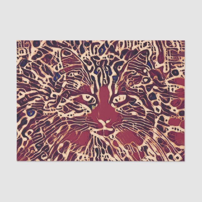 Tribal Niedlich Tabby Cat Red Brown Hippie Art Seidenpapier (Vorderseite)