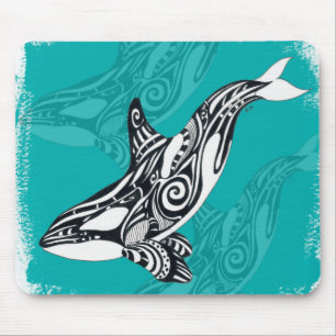 Tribal Orca Aquamarin gebürstet Mousepad