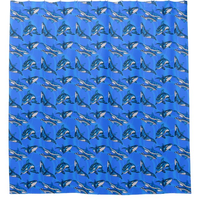 Tribal Orcas Whales Duschvorhang (Vorderseite)