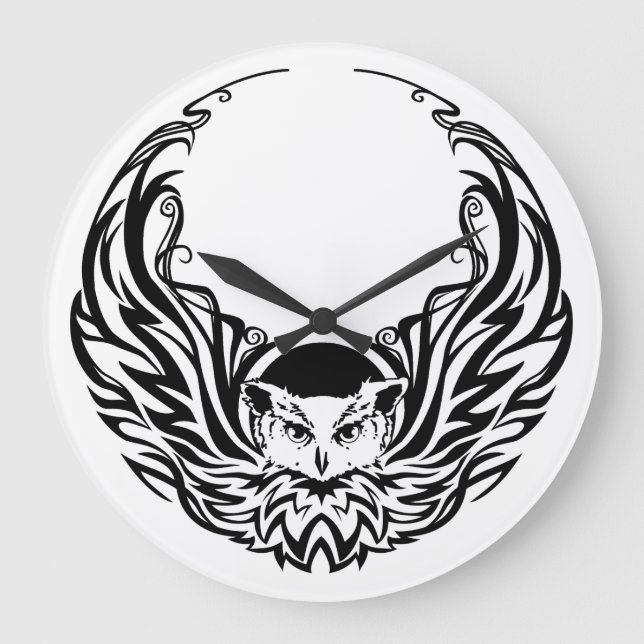 Tribal Owl Große Wanduhr (Vorderseite)