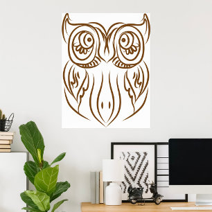 Tribal Owl Line Kunst Modernes Braun Abstrakt Poster