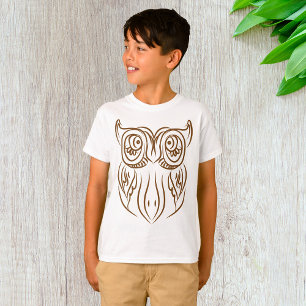 Tribal Owl Line Kunst Modernes Braun Abstrakt T-Shirt