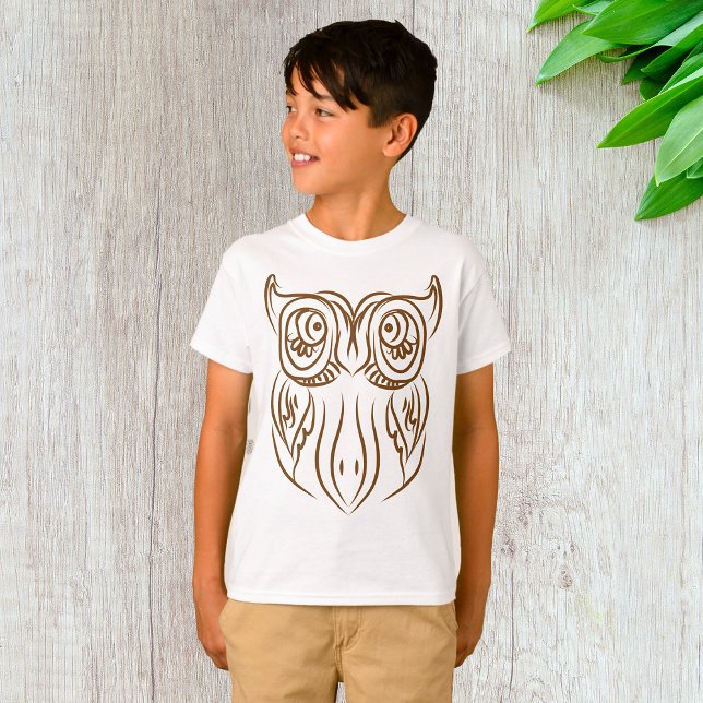 Tribal Owl Line Kunst Modernes Braun Abstrakt T-Shirt (Von Creator hochgeladen)