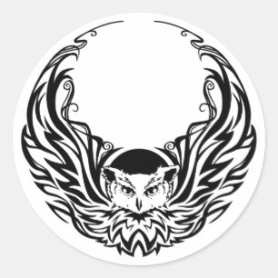 Tribal Owl Runder Aufkleber