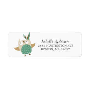 Tribal Owl Wild One Baby Dusche Adressetikett