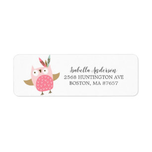 Tribal Owl Wild One Baby Dusche Adressetikett