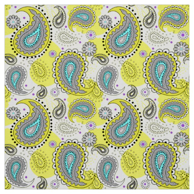 Tribal Paisley Pattern Lemon Yellow Turquoise Stoff (Muster)