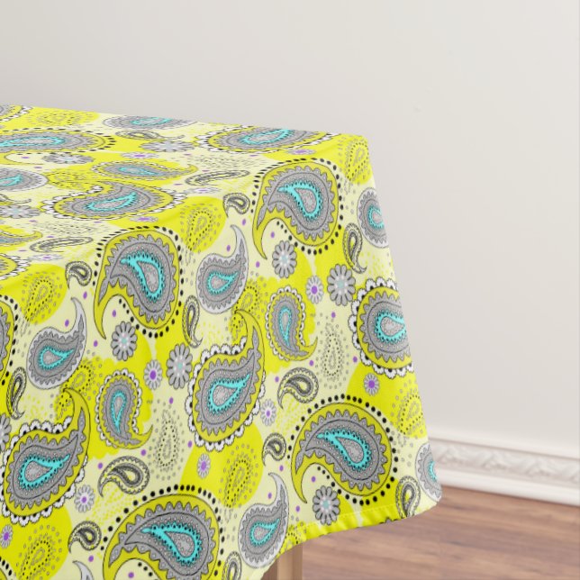 Tribal Paisley Pattern Lemon Yellow Turquoise Tischdecke (Beispiel)