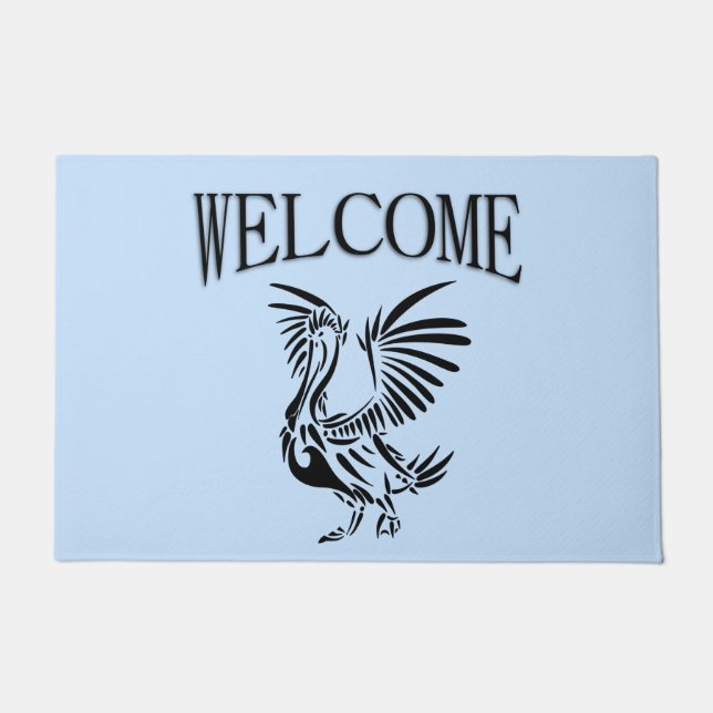 Tribal Pelican Art on Blue Fußmatte (Vorderseite)