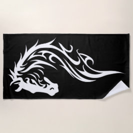 Tribal Pferdekopf Silhouette Schwarz Weiß Strandtuch