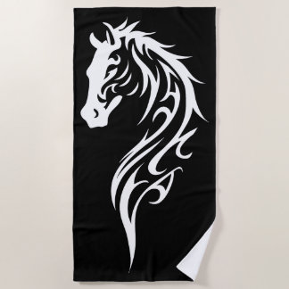 Tribal Pferdekopf Silhouette Schwarz Weiß Strandtuch