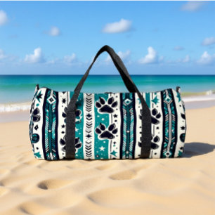 Tribal-Pfotenabdruck Türkis Duffle Bag